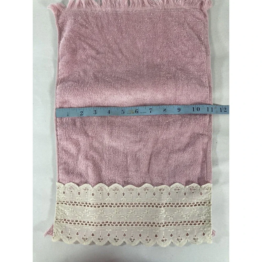 Fieldcrest Lustre 2 Hand Towel Dusty Pink Beige Lace 100% Cotton USA Clean Vtg